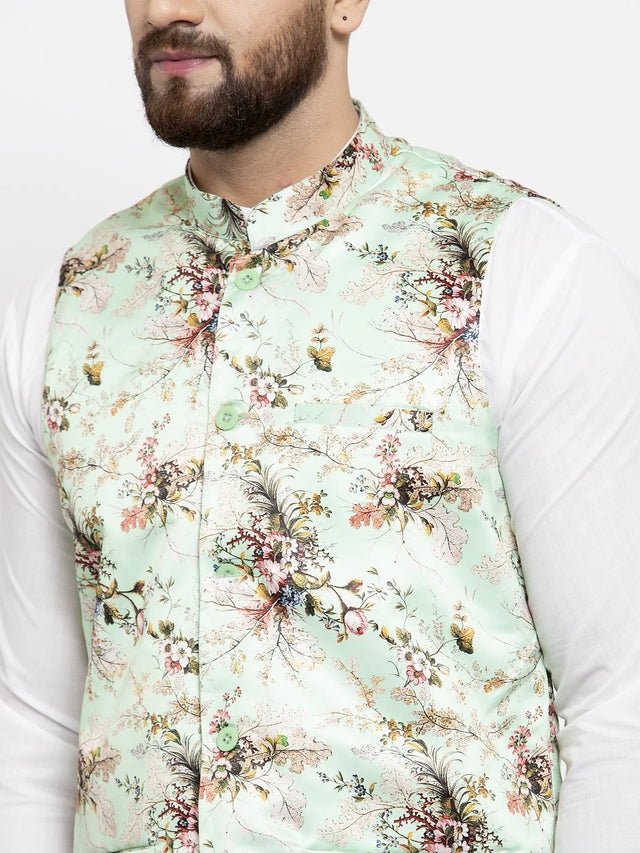 Men's Lime Silk Abstract Nehru Jacket (JOWC_4007Lime)