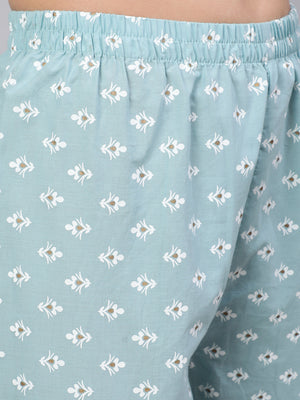 Blue  Pure Cotton Embroidered Kurti Pant Sets