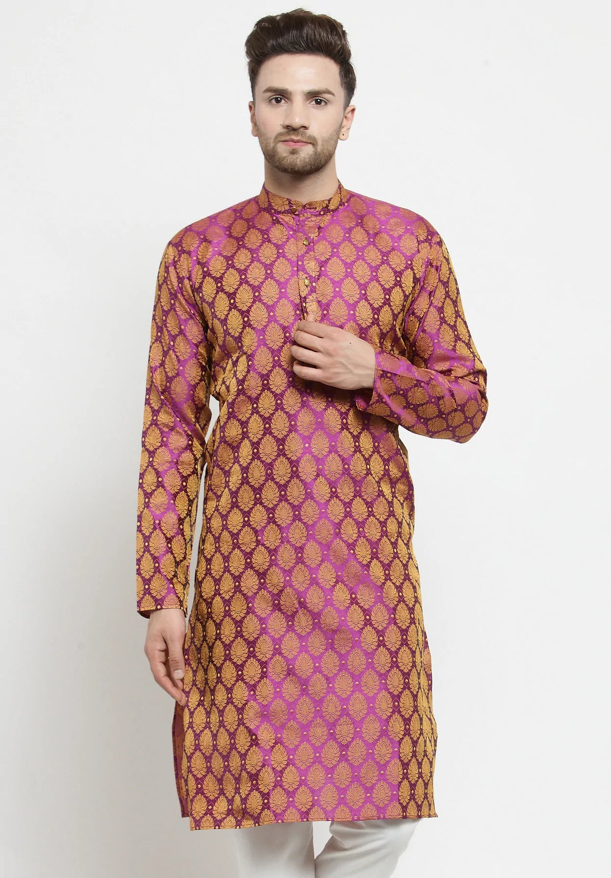 Men's Pink Jacquard Woven Kurta Top (KO_586Pink)