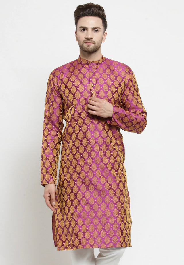 Men's Pink Jacquard Woven Kurta Top (KO_586Pink)