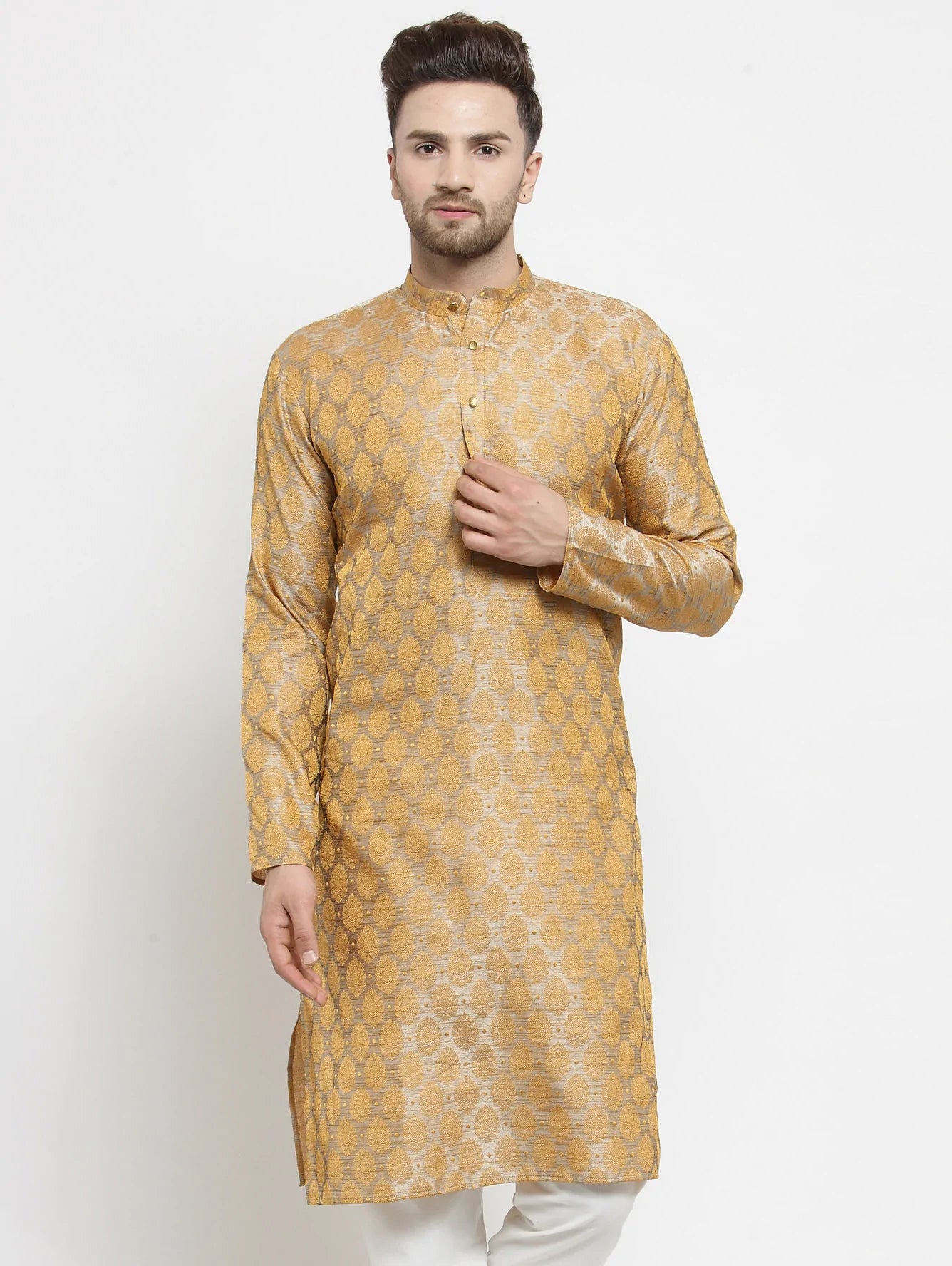 Men's Silver Jacquard Woven Kurta Top