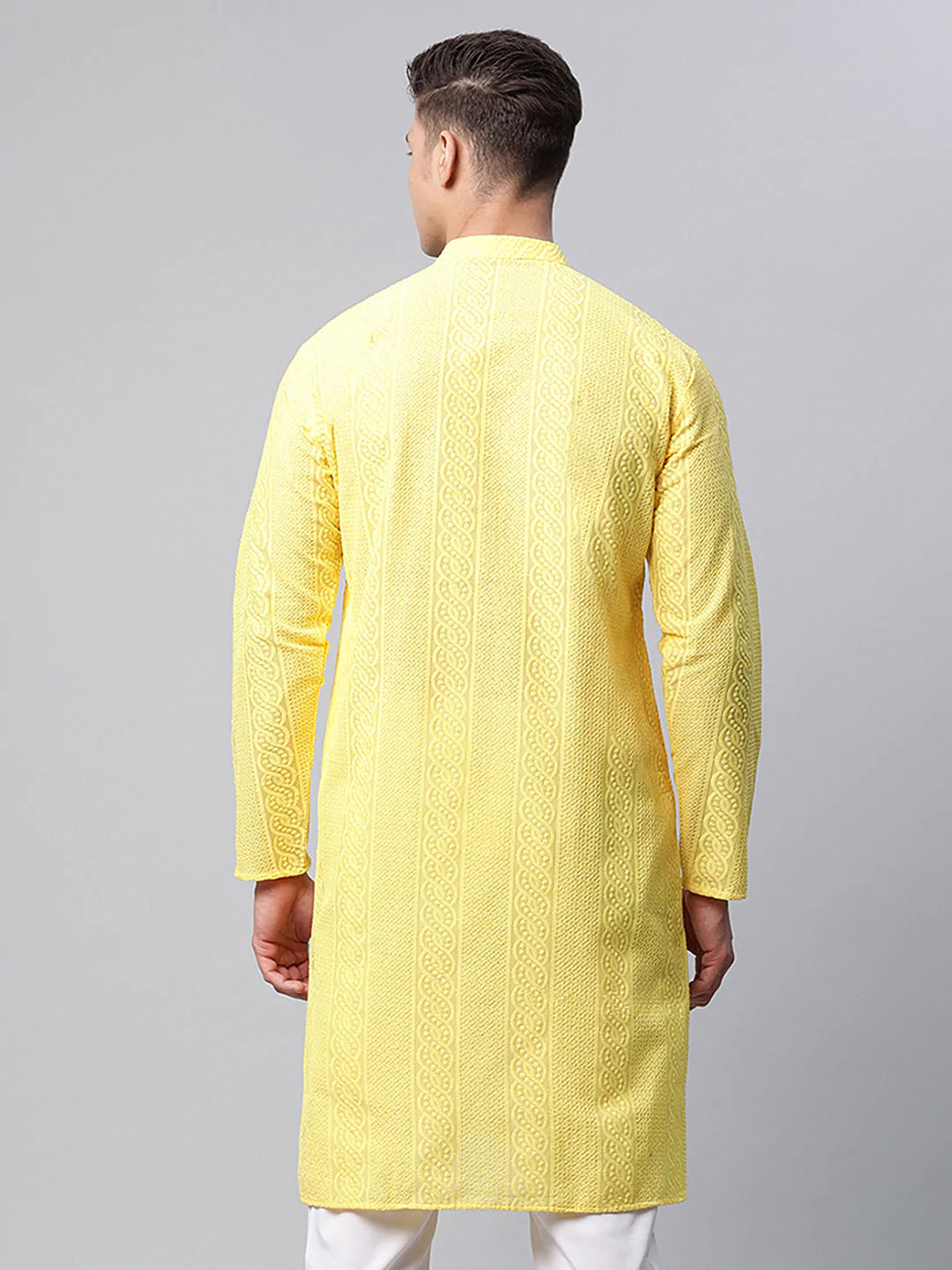 Men's Lemon Cotton Chikankari Kurta Top