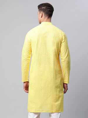 Men's Lemon Cotton Chikankari Kurta Top