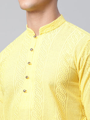 Men's Lemon Cotton Chikankari Kurta Top