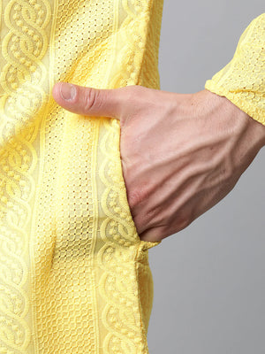 Men's Lemon Cotton Chikankari Kurta Top