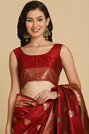 Buy Maroon Resham Woven Art Silk Sarees Online - Side