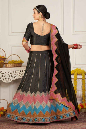 Black Taffeta Silk Embroidered Work Lehenga Choli