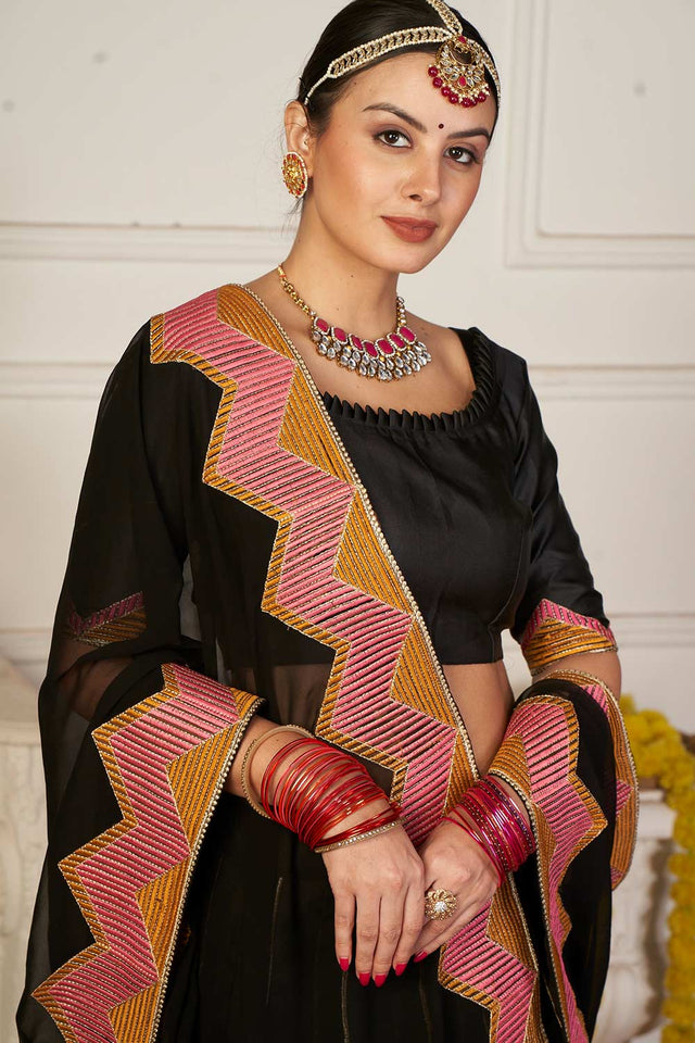 Black Taffeta Silk Embroidered Work Lehenga Choli