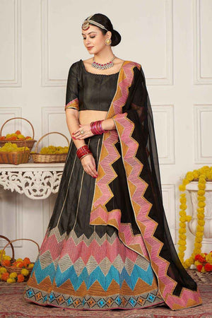 Black Taffeta Silk Embroidered Work Lehenga Choli