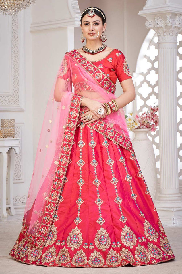 Pink Taffeta Silk Embroidered Work Lehenga Choli