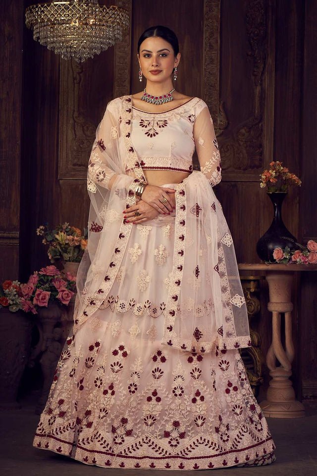 Pink Net Embroidered Work Lehenga Choli