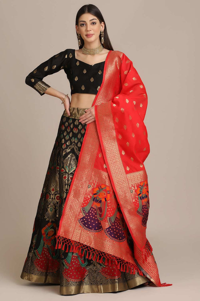 Black Jacquard Zari Work Lehenga Choli