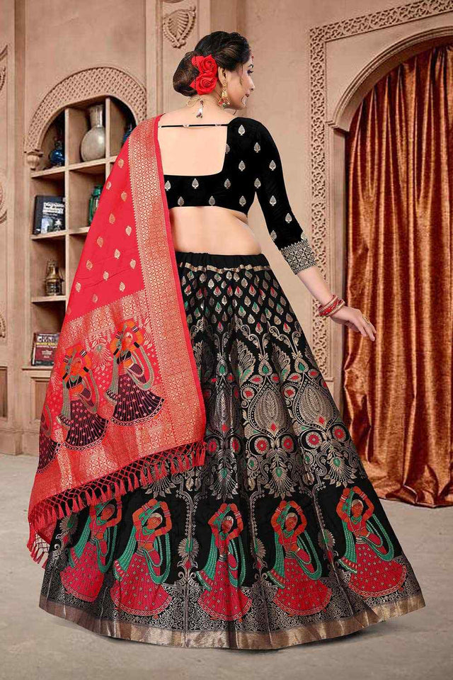 Black Jacquard Zari Work Lehenga Choli