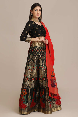 Black Jacquard Zari Work Lehenga Choli