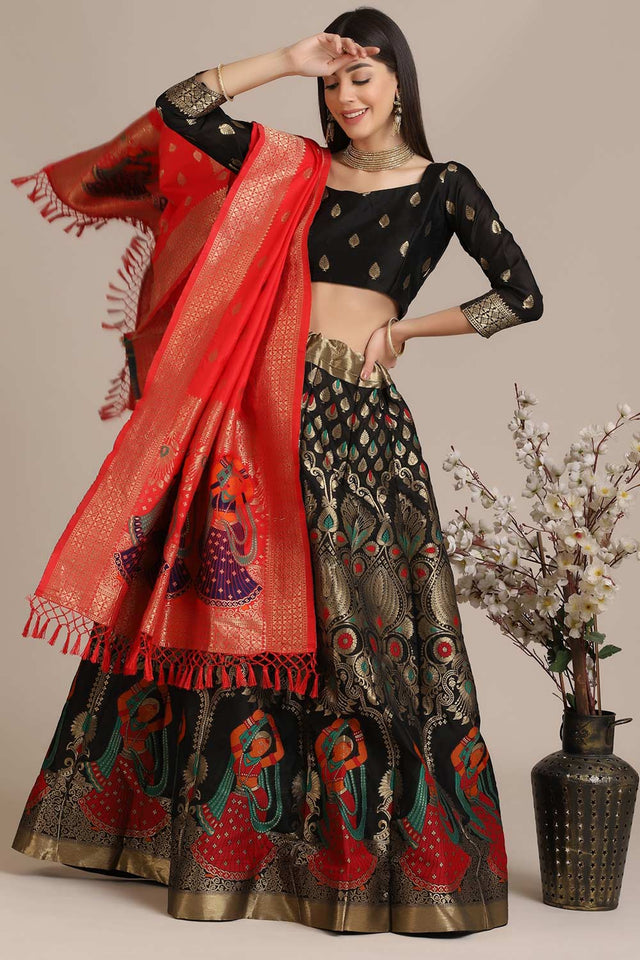 Black Jacquard Zari Work Lehenga Choli
