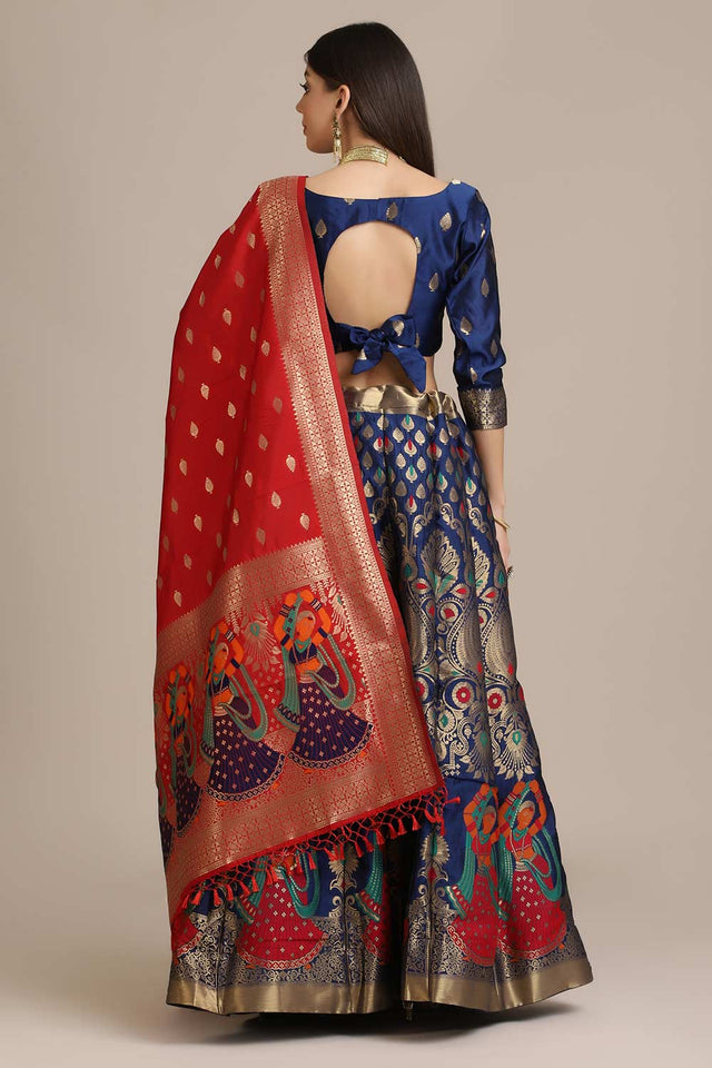 Blue Jacquard Zari Work Lehenga Choli