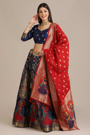 Blue Jacquard Zari Work Lehenga Choli