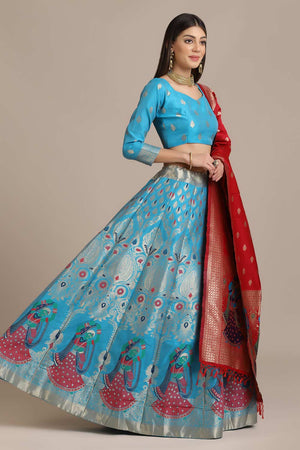 Blue Jacquard Zari Work Lehenga Choli