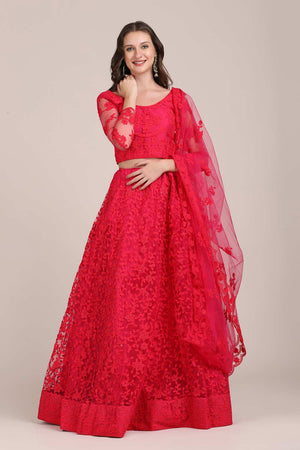 Pink Net Embroidered Lehenga Choli