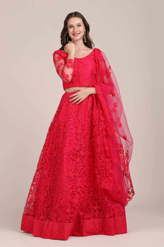 Pink Net Embroidered Lehenga Choli