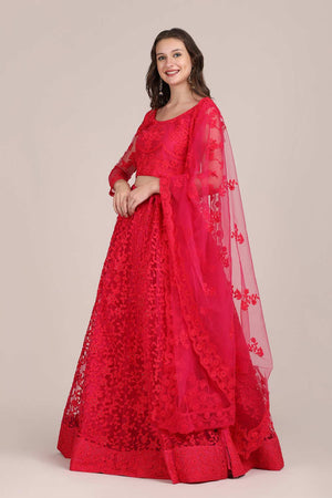Pink Net Embroidered Lehenga Choli