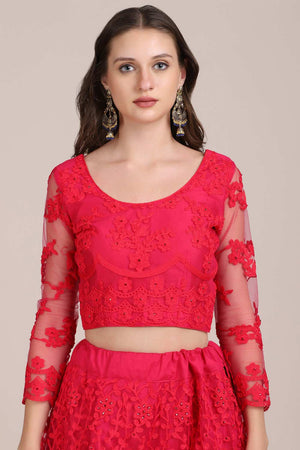 Pink Net Embroidered Lehenga Choli