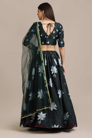 Green Crepe Floral Print Lehenga Choli