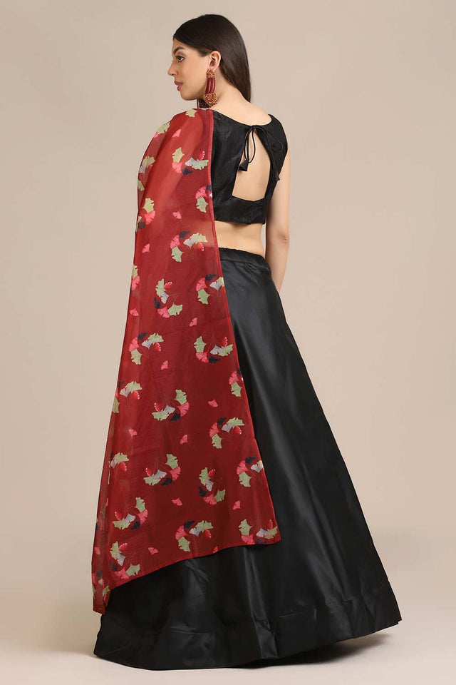 Black Banglory Silk Printed Lehenga Choli