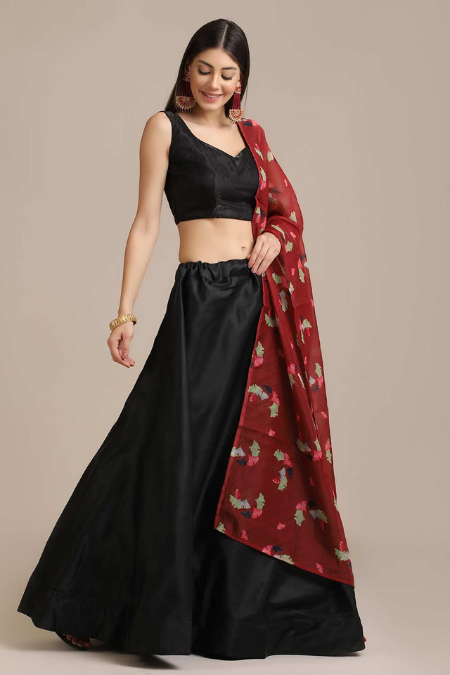 Black Banglory Silk Printed Lehenga Choli
