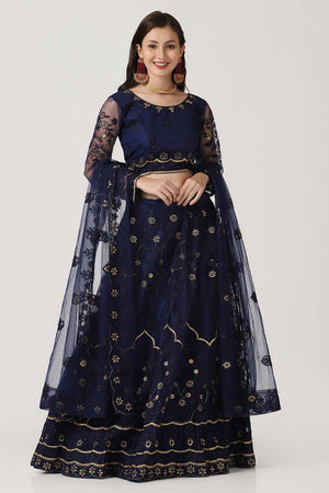 Blue Net Embroidered Work Lehenga Choli