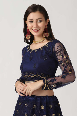 Blue Net Embroidered Work Lehenga Choli