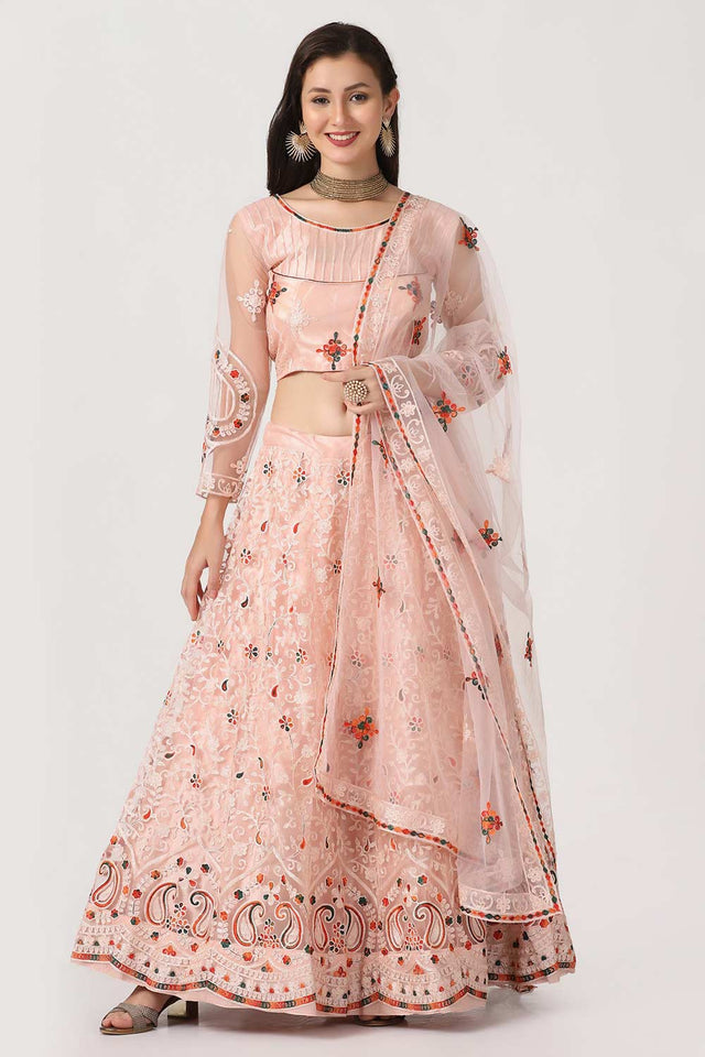 Pink Net Embroidered Work Lehenga Choli