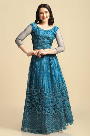 Teal Net Embroidered Work Lehenga Choli