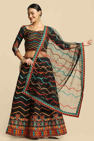 Black Taffeta Silk Embroidered Work Lehenga Choli