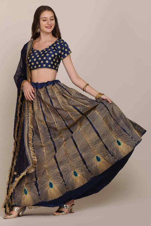 Blue Taffeta Silk Embroidered Lehenga Choli