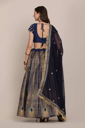 Blue Taffeta Silk Embroidered Lehenga Choli