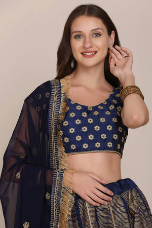 Blue Taffeta Silk Embroidered Lehenga Choli