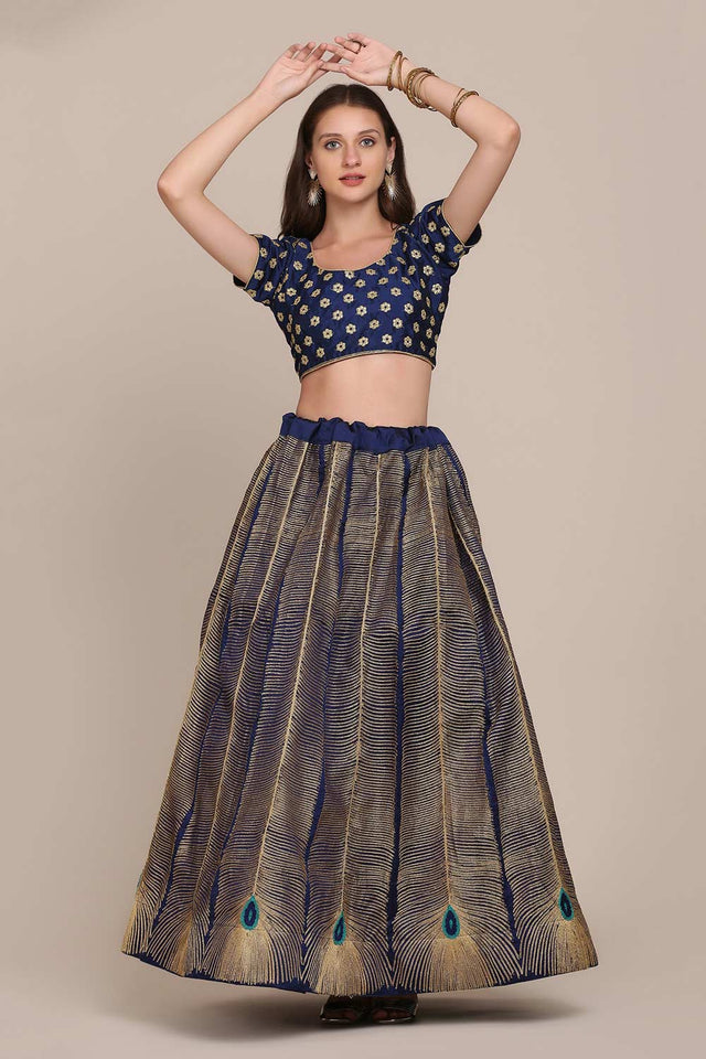 Blue Taffeta Silk Embroidered Lehenga Choli