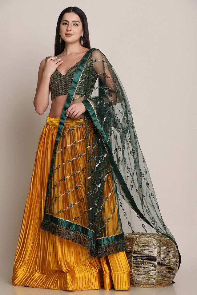 Yellow Satin Silk Self Design Lehenga Choli
