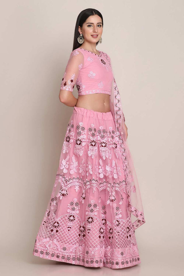 Pink Net Embroidered Lehenga Choli