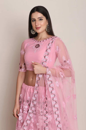 Pink Net Embroidered Lehenga Choli