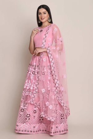 Pink Net Embroidered Lehenga Choli