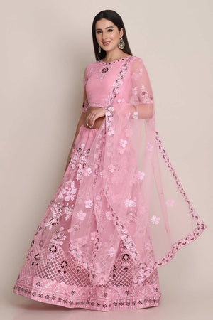 Pink Net Embroidered Lehenga Choli