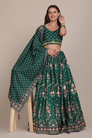 Green Crepe Printed Lehenga Choli