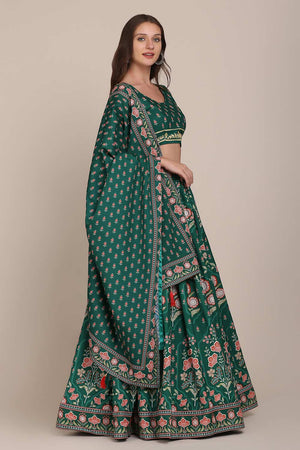 Green Crepe Printed Lehenga Choli