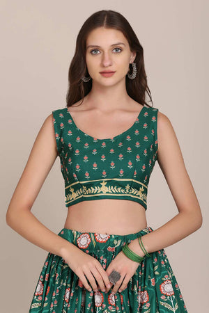 Green Crepe Printed Lehenga Choli