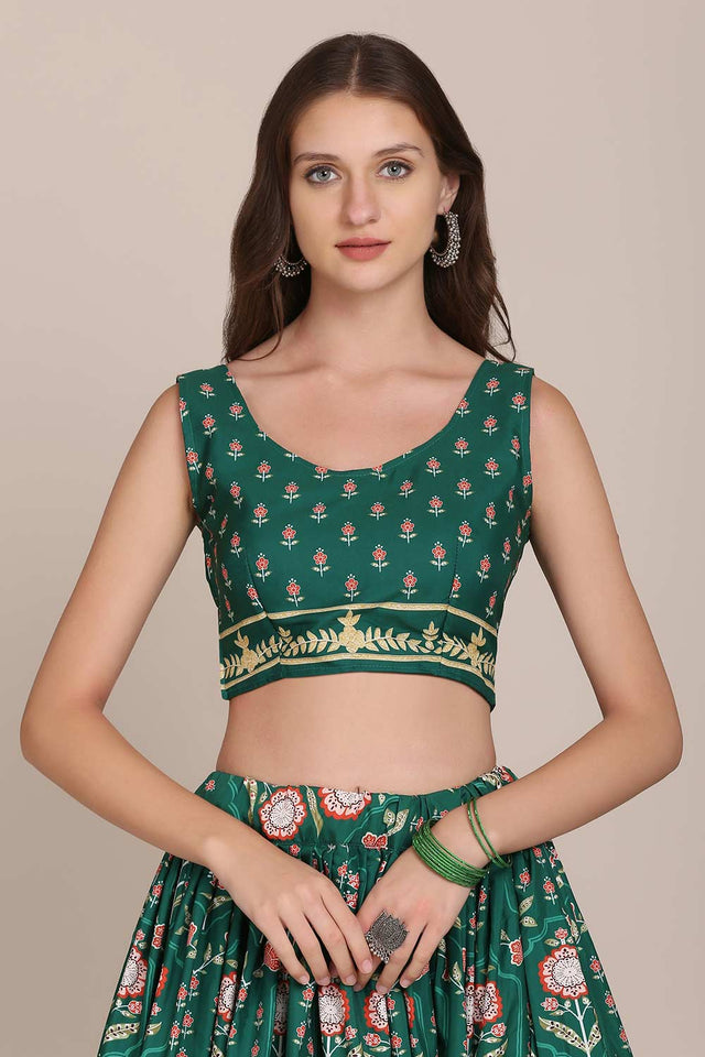 Green Crepe Printed Lehenga Choli