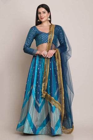 Blue Silk Blend Zari Woven Lehenga Choli