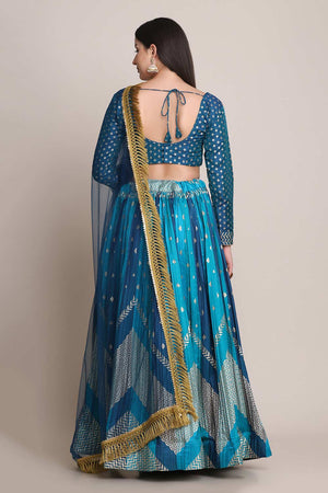 Blue Silk Blend Zari Woven Lehenga Choli