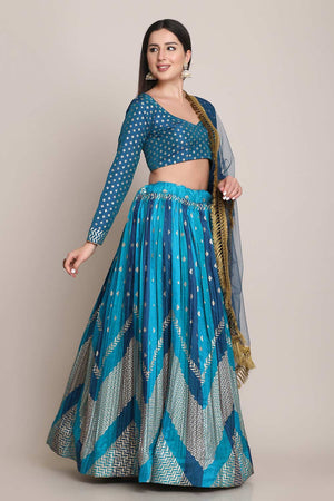 Blue Silk Blend Zari Woven Lehenga Choli